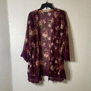 Rewind Burgundy Floral Lace Kimono